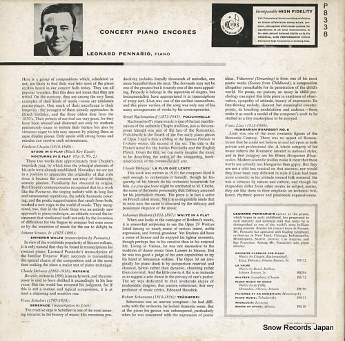 PENNARIO, LEONARD concert piano encores P8338
