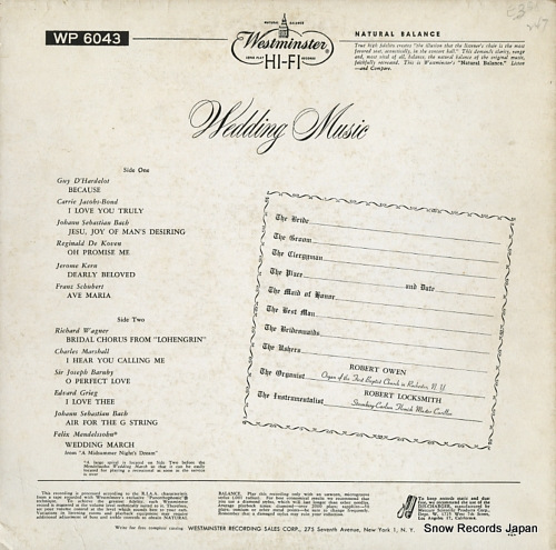OWEN, ROBERT / ROBERT LOCKSMITH wedding music WP6043 - back cover