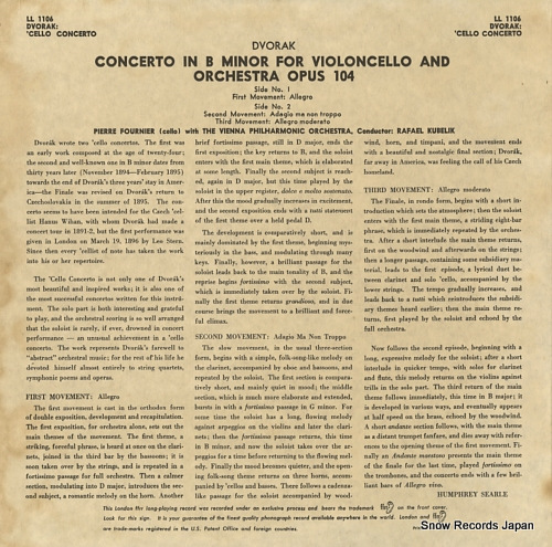 FOURNIER, PIERRE dvorak; concerto in b minor for 'cello and orchestra opus104 LL-1106