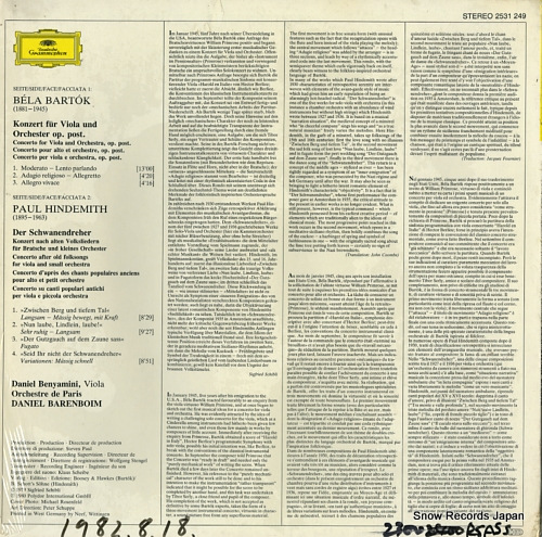 BENYAMINI, DANIEL bartok; konzert fur viola und orchester 2531249 - back cover