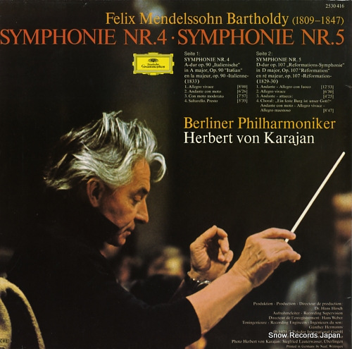 KARAJAN, HERBERT VON mendelssohn; symphonien nr.4