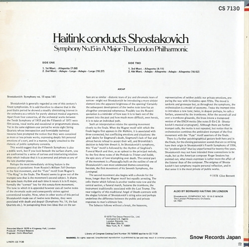 HAITINK, BERNARD shostakovich; symphony no.15 in a major CS7130