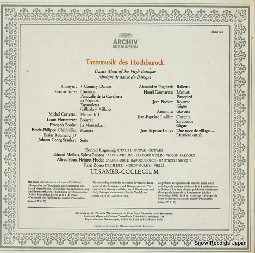 ULSAMER-COLLEGIUM dance music of the high baroque 2533172 - back cover