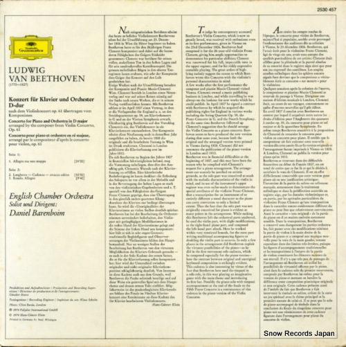 BARENBOIM, DANIEL beethoven; konzert fur klavier und orchester d-dur 2530457
