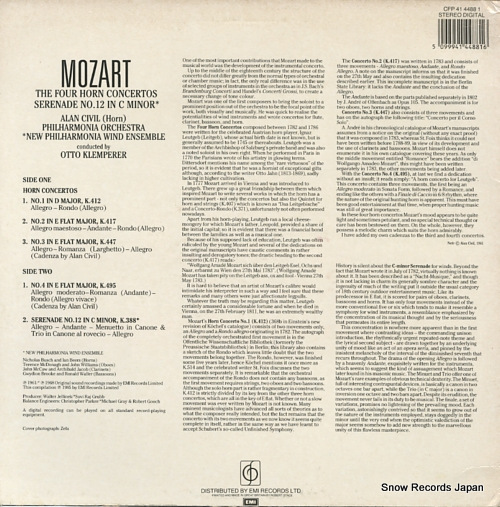 KLEMPERER, OTTO mozart; horn concertos CFP4144881
