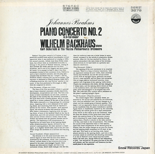 BACKHAUS, WILHELM brahms; piano concerto no.2 in b-flat major EVEREST3279