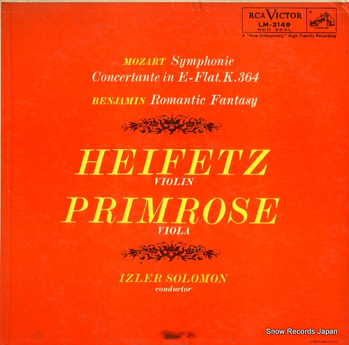 JASCHA, HEIFETZ / WILLIAM PRIMROSE mozart; symphonie concertante in e-flat, k.364 LM2149
