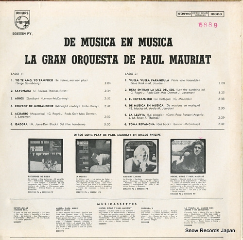 MAURIAT, PAUL de musica en musica / la gran orquesta de paul mauriat 5085584PY