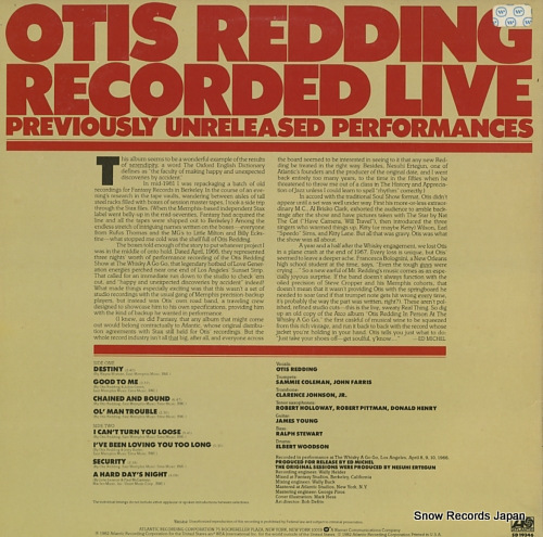 REDDING, OTIS recorded live(previously unreleased performances) SD19346