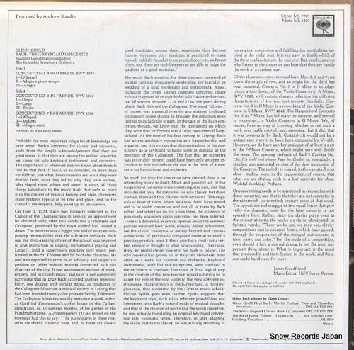 󡦥 bach; three keyboard concertos MS7001