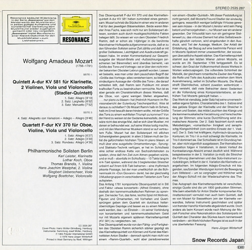 PHILHARMONISCHE SOLISTEN BERLIN mozart; klarinettenquintett kv581 2535287
