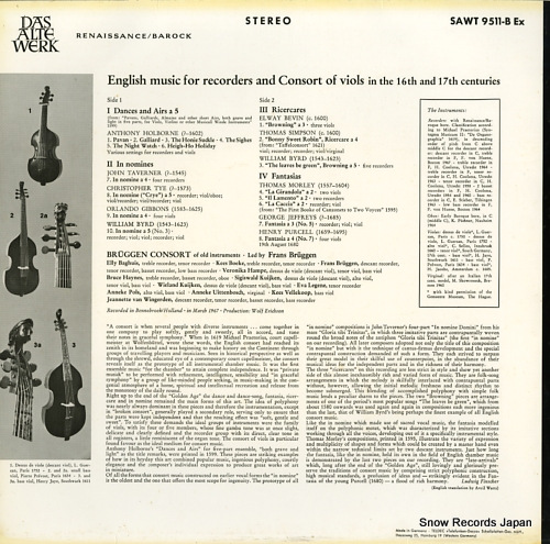 BRUGGEN, FRANS english music for recorders and concert of viols SAWT9511/SAWT9511-BEX
