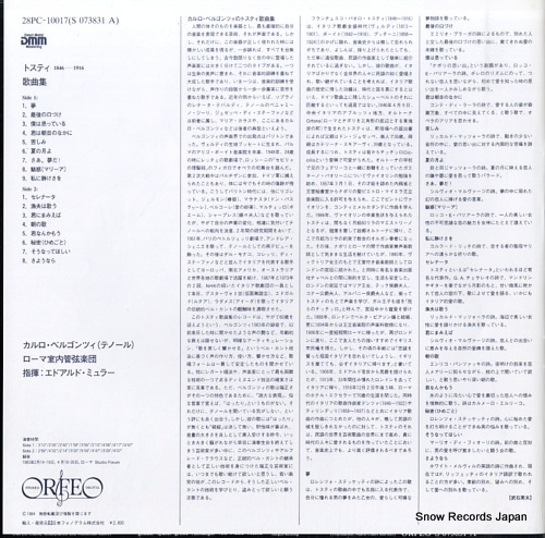 BERGONZI, CARLO tosti; lieder, songs, melodies 28PC-10017 / S073831A