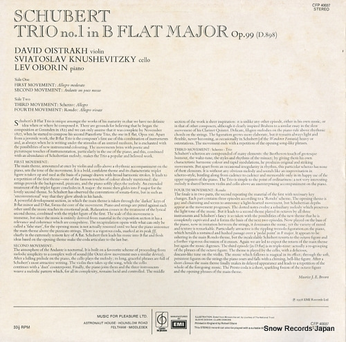 OISTRAKH, DAVID, TRIO schubert; trio no.1 in b flat major CFP40037