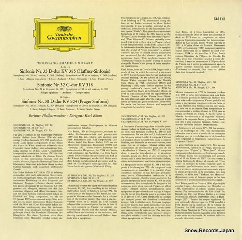 BOHM, KARL mozart; symphonien nr.35 