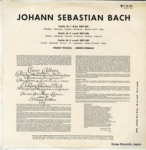 WALCHA, HELMUT bach; partita nr.1 b-dur bwv 825 E80445