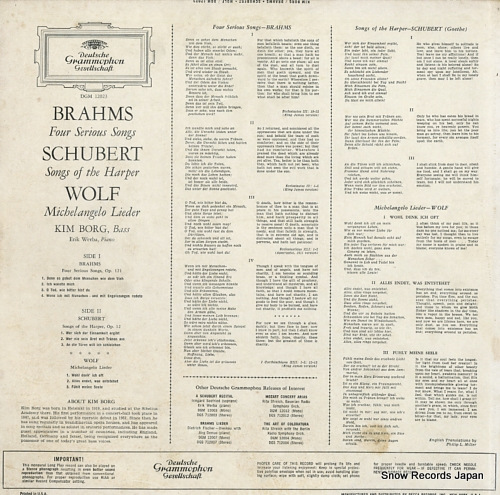 BORG, KIM brahms; four serious songs DGM12023 - back cover