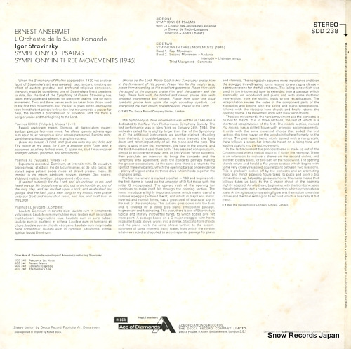 ANSERMET, ERNEST stravinsky; symphony of psalms SDD238