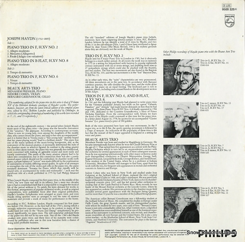 BEAUX ARTS TRIO haydn; piano trios, h.xv nos.2, 6, & 8 / volume 8 9500325