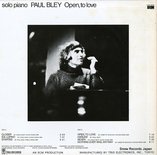 BLEY, PAUL solo piano / open, to love ECM-4006