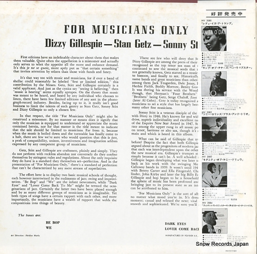 GETZ, STAN / DIZZY GILLESPIE / SONNY STITT for musicians only MV2506