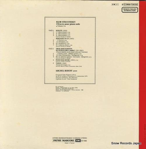 BEROFF, MICHEL stravinsky; l'oeuvre pour piano solo volume 2 2C069-73032 - back cover
