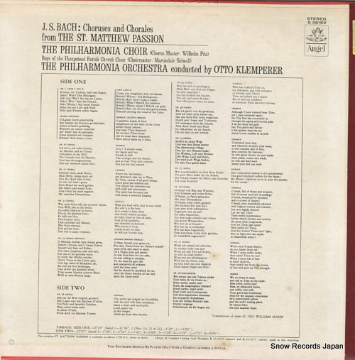KLEMPERER, OTTO bach; st. matthew passion S36162 - back cover