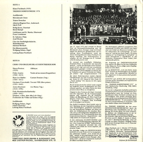 FISCHBACH, KLAUS trierer domfestmesse 1978 ST454-8950 - back cover