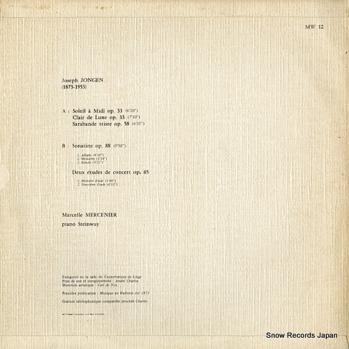 MARCELLE MERCENIER joseph jongen; oeuvres pour piano MW12
