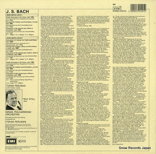 PERLMAN, ITZHAK bach; violin concertos in d minor & g minor EL2701491