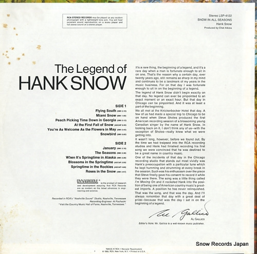 SNOW, HANK snow in all seasons LSP-4122 - back cover