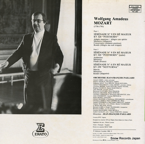 PAILLARD, JEAN-FRANCOIS mozart; serenade no9 kv320, no6 kv239 STU71289 - back cover