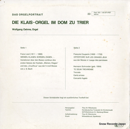 WOLFGANG OEHMS die klais-orgel im dom zu trier PSAL160/140974PET