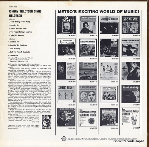 TILLOTSON, JOHNNY johnny tillotson sings tillotson vol.1 M-561 - back cover