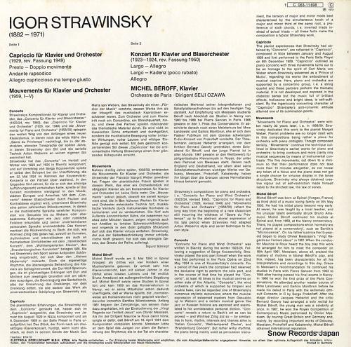 BEROFF, MICHEL / SEIJI OZAWA strawinsky; capriccio / mouvements / concerto 1C063-11698 - back cover