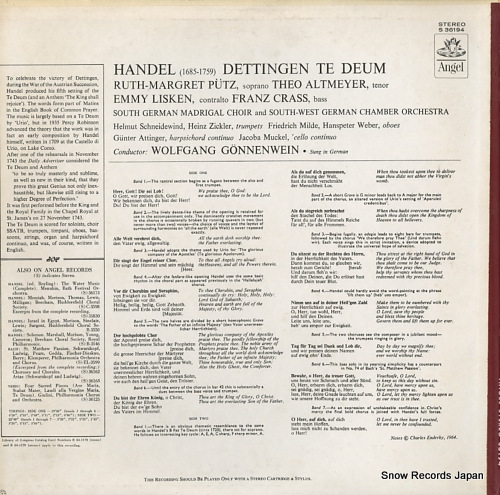 GONNENWEIN, WOLFGANG handel; the dettingen te deum 36194