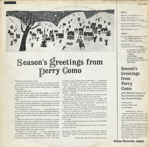 COMO, PERRY season's greetings from perry como LSP-2066 - back cover