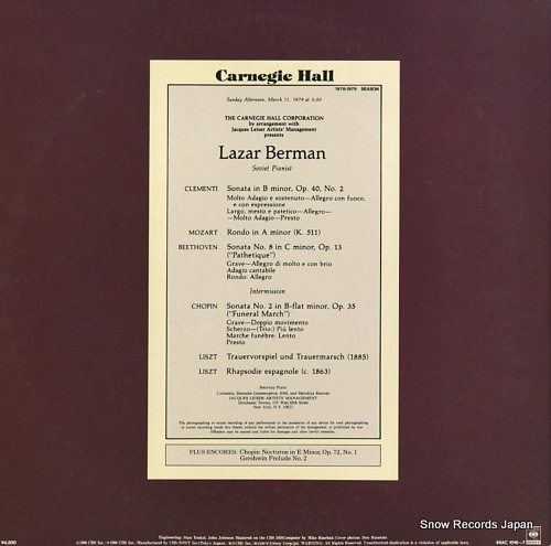 BERMAN, LAZAR live at carnegie hall 46AC1016