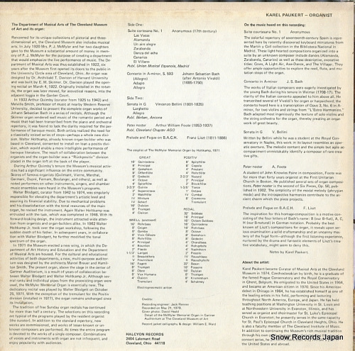 PAUKERT, KAREL organ music from the cleveland museum of art KP-40789 - back cover
