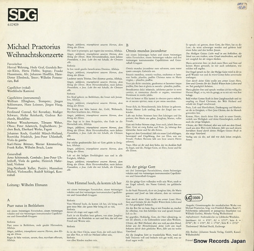 EHMANN, WILHELM michael praetorius; weihnachtskonzerte SDG610909 - back cover