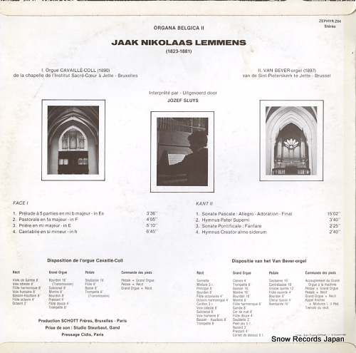 SLUYS, JOZEF jaak nikolaas lemmens; organa belgica ii Z04 - back cover