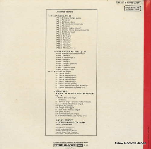 BEROFF, MICHEL / JEAN-PHILIPPE COLLARD brahms; liebeslieder walzer op.52 2C069-73044 - back cover