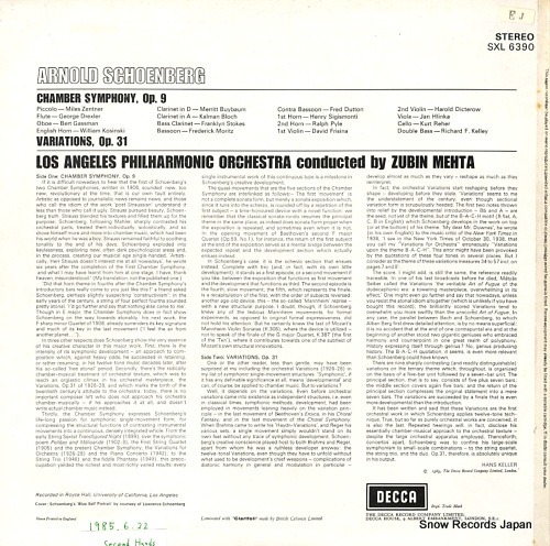 ӥ󡦥᡼ schoenberg; chamber symphony op.9 / variations op.31 SXL6390