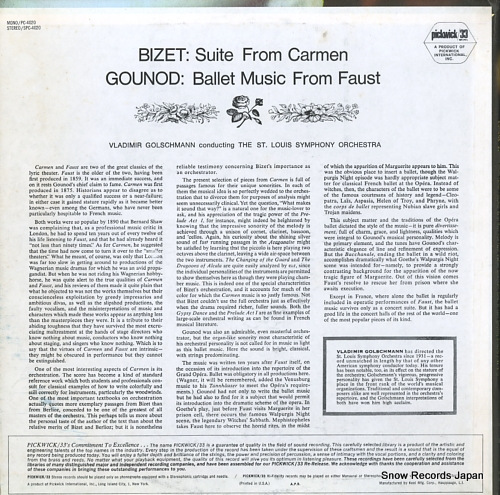 GOLSCHMANN, VLADIMIR bizet; suite from carmen SPC-4020 - back cover