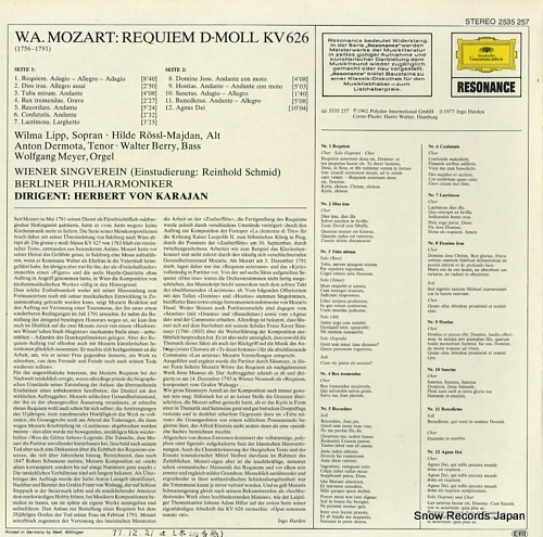 KARAJAN, HERBERT VON mozart; requiem 2535257