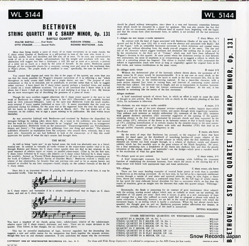 BARYLLI QUARTET beethoven; string quartet in c sharp minor, op.131 G-10538