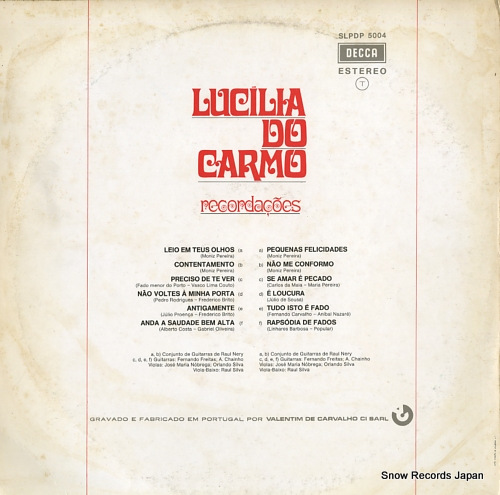DO CARMO, LUCILIA recordacoes SLPDP5004 - back cover