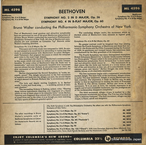 ֥롼Ρ륿 beethoven; symphonies no.2 and no.4 ML4596