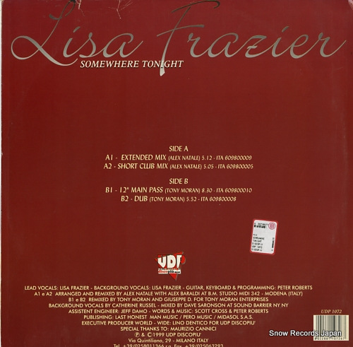 FRAZIER, LISA somewhere tonight UDP1072 - back cover