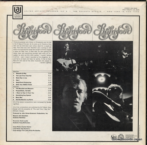 LIGHTFOOT, GORDON did she mention my name UAS6649 - back cover
